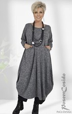 LAGENLOOK Kleid Strick Bags 44 46 48 50 52 54 56 58 L-XL-XXL-XXXL grau melange