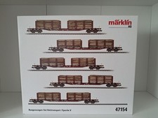 Märklin 47154, H0, DC-Achsen (Gleichstrom), Rungenwagen-Set Holztransport, OVP