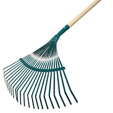 Laubrechen Garten Laub Fächer Rechen Besen Fächerbesen Metall grün mit Stiel 154
