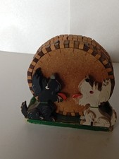 Holzständer Hunde Dekor  + Untersetzer Set - 4 Stück - Retro - 50er Jahre