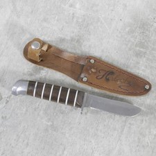 älteres Herbertz Kindermesser mit Holzgriff  runde Klinge Gürtel Etui 420