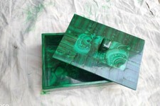 8 Zoll x 6 Zoll Marmor Schmuckschatulle Antik Grün Malachit Intarsien Dekor