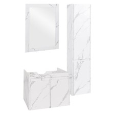 B-Ware Badezimmerset MCW-L86, Badmöbel MVG Melaminbeschichtet, Marmor-Optik weiß