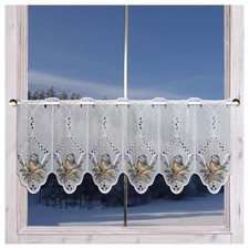 Scheibengardine Wintervögel Plauener Spitze Scheibenhänger mit Lochstickerei