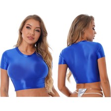 DE Damen Glänzend Crop Top