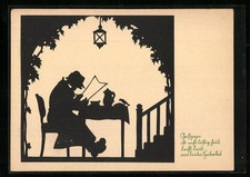 Künstler-AK Lachender Zeitungsleser, Scherenschnitt 