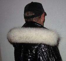 Polarfuchs Pelz Kapuze Kragen Echt Fell Besatz Jacke Parka Silberfuchs Mantel 60