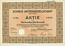 SCHIESS AG Düsseldorf Aktie 1939 Werkzeugmaschine REUTER Demag Dörries Scharmann