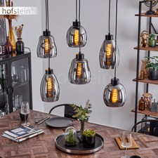 Pendel Hänge Leuchte Lampe modern 6-flammig Rauchglas Wohn Ess Raum Beleuchtung