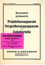 UNGER & HOFFMANN Prospekt PROJEKTOR VERGRÖSSERER Episkop Verograph v. 1926 Y5220