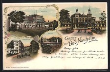 Lithographie Bad Nauheim, Kurhaus, Parkstrasse, Sprudel, Badehaus 1903 