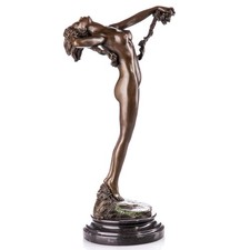 BRONZE FIGUR STATUE SKULPTUR nackte Frau EROTIK NUDE WOMAN MARMORSOCKEL JMA150.2