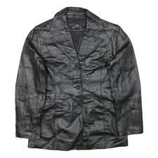 NEW YORK & COMPANY Damen Lederjacke schwarz mit Knöpfen M glatt schlicht zeitlos