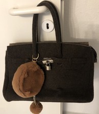 Praktische Emily & Noah Damentasche/Shopper —brauner Filz + flauschige Fellbörse