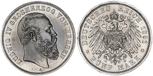 Hessen mark silber - 5, 1891