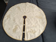 Weihnachtsbaumdecke Christbaumdecke Christbaumteppich Wollweiß/gold   Ø100cm