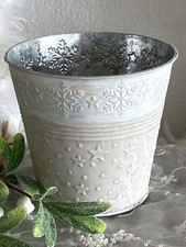 Übertopf Blumenkübel Metall Zink Sterne / Schneeflocke Beige - Weiß, Ø: 13 cm