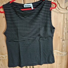 WEEKDAY by H&M * T-Shirt Top * Gr. L * schwarz-taupe-gestreift * Lyocell