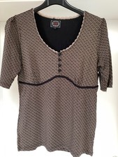 Vive Maria romantisches T-Shirt in schwarz-beige mit Knopfleiste, Gr. M