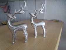 Weihnachtsfiguren 2 Hirsche Silber aus Metall klein