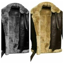 Herren Echt Leder Bomber Pelz Jacke UK Raf Aviator Pilot Fliegen Winterjacke