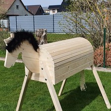Holzpferd Voltigierpferd Holzpony Pferd Pony ca. 114 cm mit schwarzer Mähne