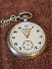 USSR Serkisof 18 Jewels Taschenuhr Handaufzug Kette Eisenbahner Uhr