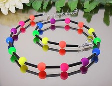 NEON Bunte Perlen Halskette / Collier  +  Stäbchen schwarz 