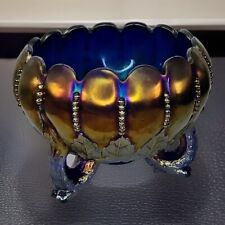 RAR, ANTIK, Northwood, Electric Blue, Blatt & Perlen Karneval Glas Rosenschale