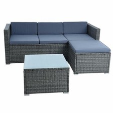 Rattan Lounge Sitzgruppe Gartenmöbel Set Sofa Couch 3-Sitzer Rattanmöbel Grau