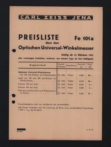Jena preisliste 1931 - preisliste, carl