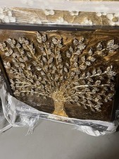 Wandbild m Rahmen Bild Baum Kunst in gold Bunt Kunstharz 85x85 Abstrakt