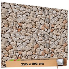 Sichtschutz Garten Zaun Doppelstabmatten Motiv Banner Bruch Steinwand Mauer Hell