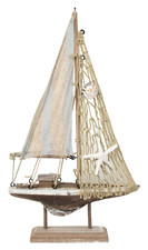 Deko Segelboot im Treibholz Look Seestern Muschel maritim Schiff Boot Höhe 32cm