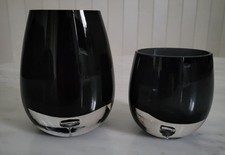 2 Glas Vasen Schwarz 9, 13cm Oval