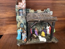 Antike Weihnachtskrippe um 1910 Rarität !!! Figuren Pappmache