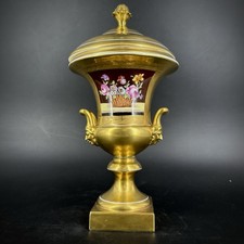 Antike Dresdner Vergoldete Porzellan Amphore Deckelvase Blumendekor Polychrom