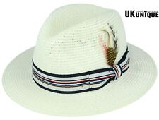 Stroh Sommer Panama Fedora verpackbare Trilbymütze mit gestreiftem Band