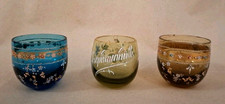 3 antike Tummler Gläser Aufstehgläser Schnapsgläser Emaillemalerei wohl um 1900