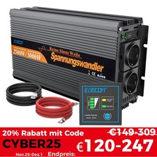 EDECOA Reiner Sinus Spannungswandler 12V 230V Wechselrichter 1500W/2500W/3500W