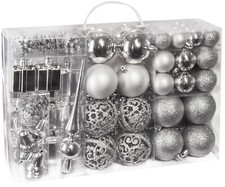 Weihnachtskugeln 101er Set Christbaumkugeln Weihnachtsbaumkugeln + Spitze Silber