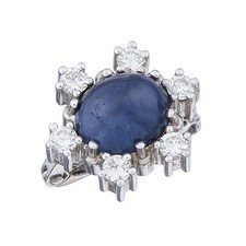 Anhänger Perlenkettenverkürzer Sternsaphir Brillanten 585er Weißgold ca. 1975