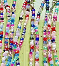 Handarbeit! Lange Perlenkette, Glasperlen, 70er-Style, Bunt, Hippie, Boho, Gypsy