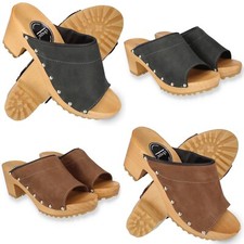 Damen Leder Clogs mit Absatz