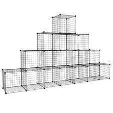 Drahtwürfel Regal 16 Fächer Modulregal Würfelregal Schwarz, 142x248x38,5 cm