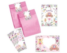 Einladungskarten 5. Kindergeburtstag Mädchen Feen incl. Umschlag Aufkleber Tüten