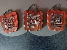 3 alte Wandschilder Holz Holzschilder mit Sprüchen Dekoschilder 70er Jahre