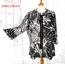 NEU DORIS STREICH Designer Blusen Jacke 48 schwarz weiß STRASS SPITZE festlich