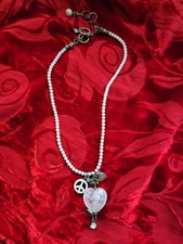 EXOAL Kette mit Bergkristall Herz Perlen Edelstein