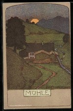 Künstler-AK Ernst Liebermann: Mühle im Sonnenuntergang 
